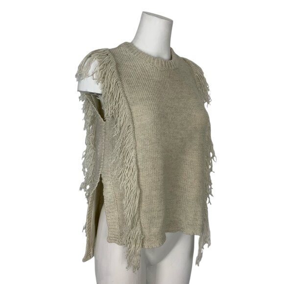 Intermix Fringe Sweater Vest P XS Cream Wool Cashmere Sleeveless Crewneck Fall - Picture 4 of 13